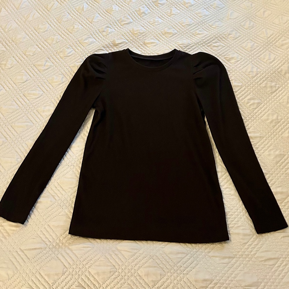 Girls Black Puff Sleeve Long Sleeve Top, Size XL